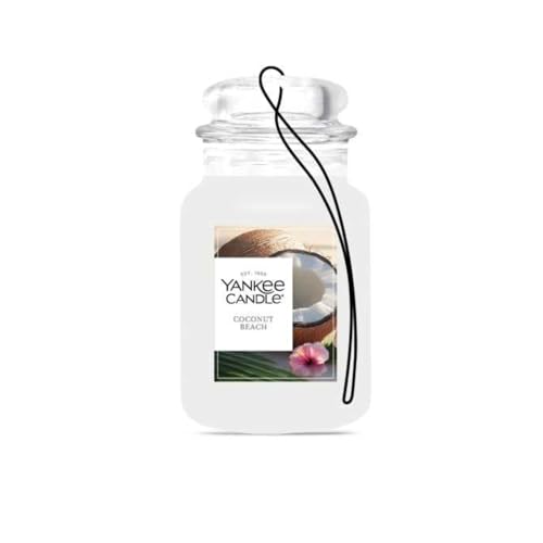 Yankee Candle Paper Car Jar Air Freshener Hanging Car Air Freshener Long Lasting Car Fragrance Coconut Beach (Pack of 1)