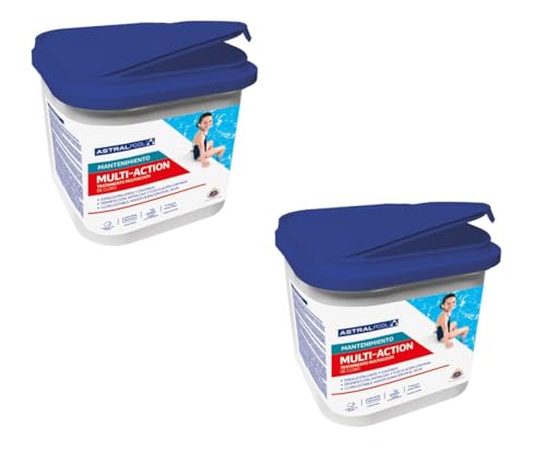 Piscival- Pack 2 Cloro Multiacción 5kg - Efecto desinfectante, antialgas y floculante- Mantiene el Agua Limpia, cristalina y sin Algas.