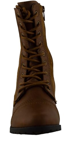 Image of Forever Link Womens Round Toe Military Lace Up Knit Ankle Cuff Low Heel Combat Boots