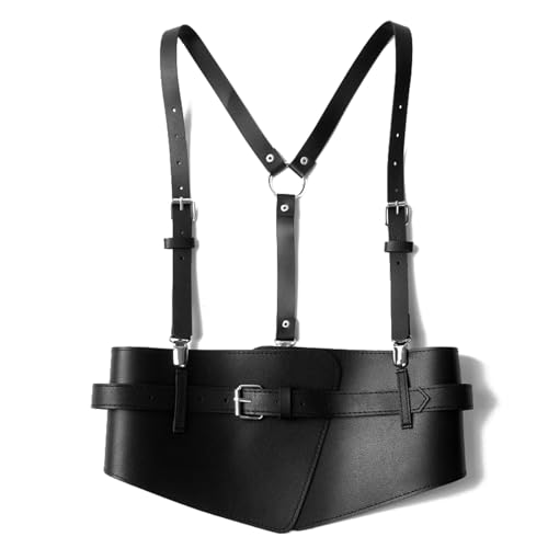 Punk Women's Suspenders Skirt Female Belt Hem Shoulder Belt Waist Seal Functional Style Detachable PU Leather Suspenders