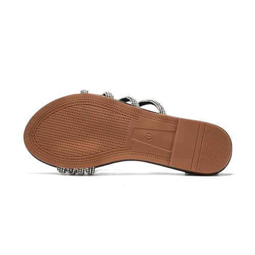 Women's Sandals Rhinestone Strappy Slides With Soft Memory Foam Insole, Dressy Open Toe Beach Slippers Flats for Summer 5