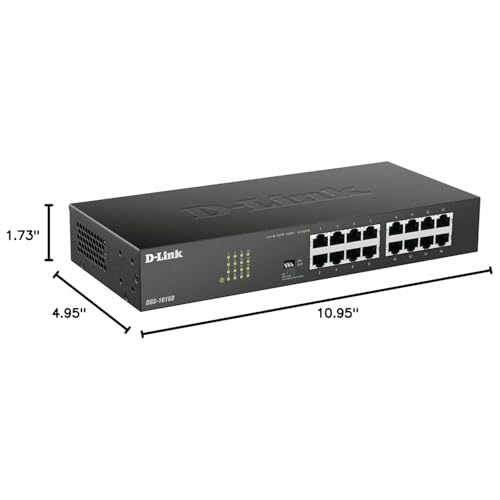 Image of D-Link 16-Port Unmanaged Ethernet Switch, Fanless, Sturdy Metal with Shielded Ports, QoS, Fanless, Port Isolation, Storm Control, Desktop /Rackmount, Energy Saving, Follows NDAA /TAA (DGS-1016D)