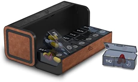 TALVOLC M Pill Organizer Weekly,2 Times a Day for 7-Day Leather Medicine Box Travel Daily Container Vitamin Am Pm Pill Holder,Pocket Pharmacy with Labels Privacy Pill Planner Case (Black and Brown)
