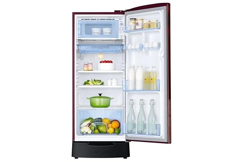 Image of Samsung 183 L, 5 Star, Digital Inverter, Direct-Cool Single Door Refrigerator (RR20F2825BR /NL, Begonia Red, Base Stand Drawer)