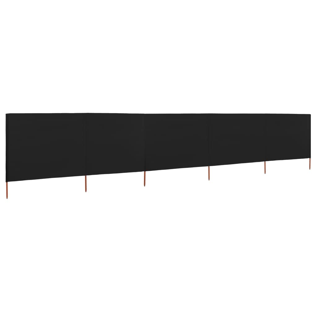 Paravento a 5 pannelli, tessuto nero, 600 x 120 cm, antivento, per campeggio, paravento da spiaggia e giardino