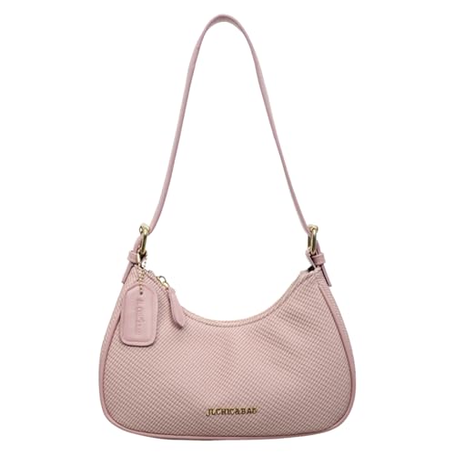 HTU Bolso de hombro de gran capacidad de piel sintética para mujer, correa ajustable, bolso de hombro de color sólido con cremallera para ir de compras, trabajo y uso diario (rosa)
