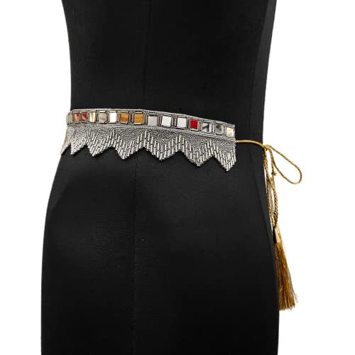 Women's Fabric Kamarband Saree belt waist hip Waist for saree Girl gaun women Lehnga choli Tredisnal Hand Work bally chain cloth Belt (35 piramind kas grey)3