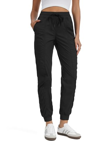 Tallemon Womens 30-32-34-36 Tall Inseam Lightweight Workout Joggers Dance Studio Track Athletic Running Casual Pants,Black,M