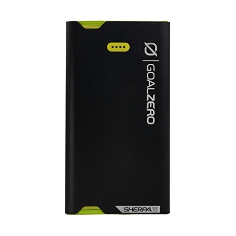 Goal Zero Sherpa 15 Powerbank Powerful Slim 3870 mAh 2.1 A USB Combined Outputs USB C Micro USB Lightning Cables built in Headlamp 2-4 Recharges Go Pro 2-3 x Recharges Phone 1-2 x Recharges Cover