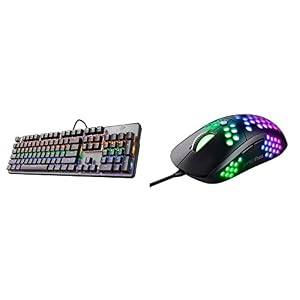 Trust GXT 865 Asta Mechanische Tastatur (QWERTZ, Deutsches Layout, Multi Color Beleuchtung) schwarz & GXT 960 Graphin Leichte RGB Gaming Maus, 74 g, 200 – Schwarz