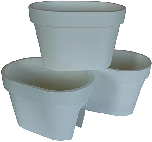 ARTECSIS Set Van 3 Balkonbloembakken Ovaal 40cm, Leuningpot, Balkonbak, Wit