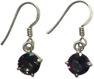 Rainbow Mystic Topaz Gemstone Earrings, 925 Sterling Silver, Healing Mystic Topaz, Multi color Earring, Filigree Mystic Topaz Earrings, Dangle Earrings, Mystic Topaz Prong Earrings, Round Stone Earrings, Anniversary Gifted Earrings