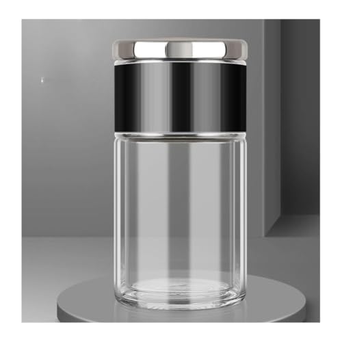 Image of Wosta Leakproof Glass Water Bottle with Stainless Steel Infuser Glass Tea Infuser Bottle with Strainer and Neoprene Sleeve for Loose Leaf Tea, Cold Brew Coffee. (P - BLACK, 300ML)