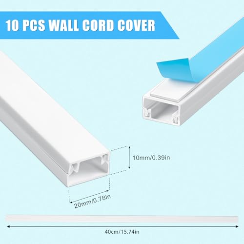 Canaletas para cables blancas autoadhesivas AiQInu (0,4 m x 20 mm x 10 mm), pack de 10 unidades para gestión de cables en pared miniatura 7