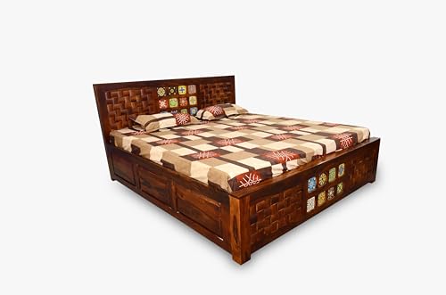 Image of Furniture Sheesham Queen Queen Size Double Bed with Storage Box for Living Room, Bed Room Solid Wood Queen Box Bed | Finish Color - Honey Brown, DIY