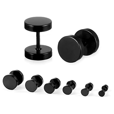 6 Pairs of Stainless Steel Black Earrings Cover