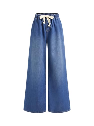 Image of CIDER Drawstring Baggy Jeans Women Mid Waisted Wide Leg Jeans with Pockets