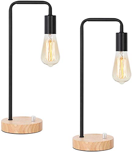 LIANTRAL Lot de 2 lampes de table industrielles - Vintage - Lampe de chevet avec socle en bois - Lampe de chevet rétro pour salon, chambre à coucher, bureau - Sans ampoule