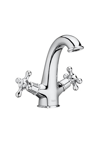 Roca Carmen Grifería para lavabo retro de fácil instalación, grifo bimando vintage con enlaces de alimentación flexibles, mezclador para cuarto de baño con desagüe click-clack, cromado, A5A3A4BC00
