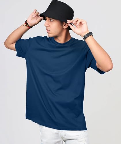 Image of Oversized Baggy Fit Drop Shoulder Half Sleeves Round Neck Solid Pure 100% Cotton T-Shirt for Men (Available in White, Black,Navy Color)