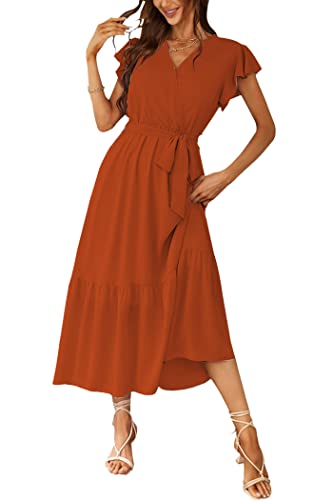 PRETTYGARDEN Women's Summer Floral Boho Maxi Dress Wrap Short Sleeve V Neck Ruffle A-Line Flowy Wedding Guest Long Dresses
