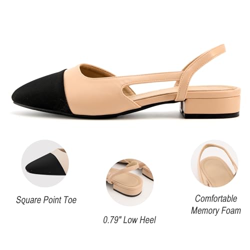 Slingback Flats for Women, Low Heel Mary Jane Flats with Square Pointed Toe, Splicing Dress Shoes with Thick Memory Foam4