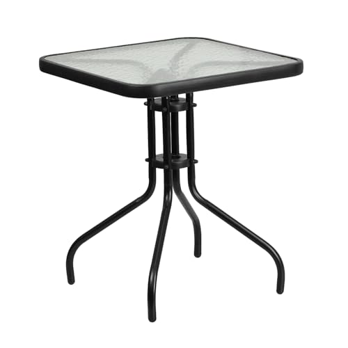 Flash Furniture Barker 23.5" Square Indoor/Outdoor Tempered Glass Patio Side Table, Outdoor Patio Table for Commercial or Residential Use, Clear/Black by Flash Furniture - Used condition - US$27.94