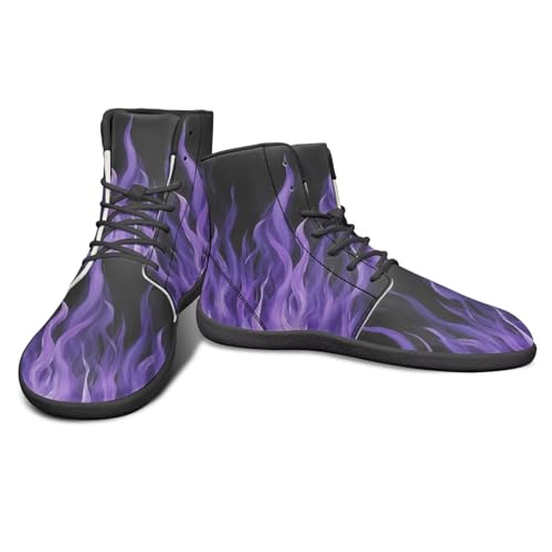 High Top Lightning Flame Pattern Zero-Drop Barefoot Shoes PU Leather Running Shoes Grounding Shoes for Men