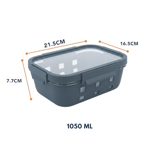 Image of Griplok Glass Lunch Box 1050ml with Leakproof Lid, Borosilicate Food Storage Container with Silicone Sleeve, Gasket, Microwave /Dishwasher Safe, Anti-Slip Grip for Meal Prep (Glacier Blue)