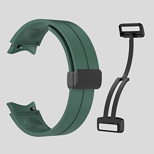 Image of Prolet Soft Silicone Strap with Folding Magnetic Lock - Compatible with Samsung Galaxy Watch 4 /5 /6 /5 Pro (40mm, 42mm, 43mm, 44mm, 45mm) - Premium Silicone Band - Dark Green