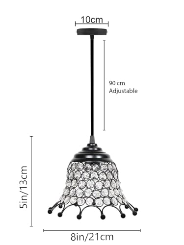 Image of Modern Crystal Pendant Light for Bedroom & Living Room | Decorative Hanging Ceiling Lamp | Warm White Ambient Light | Black Metal Frame Chandelier (Royal Victorian Bell)