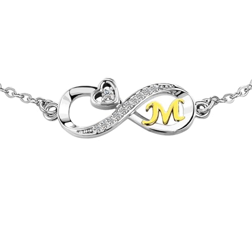 KunBead Gold Letter M Initial Infinity Heart Stainless Steel Birthday Bracelets for Mom Daughter Grandma Nana Auntie Wife Sister Best Friend Granddaughter
