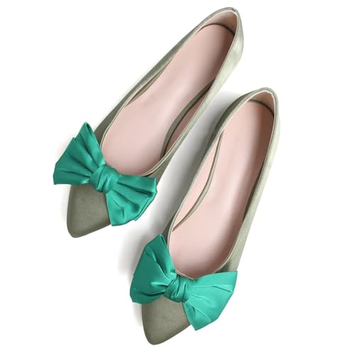 Hee grand Sweet Bow-Knot Pointed Toe Ballet Flats for Women Comfort Slip-On Loafers Dressy Work Flats Suede Dress Shoes4