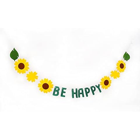 Morndew BE HAPPY Sunflower Banner for Themed Party Birthday Party Gender Reveal Party Baby Shower Wedding Party Bunting Decorations Cover
