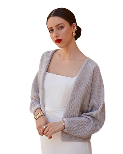 Elegant Wedding Cover Up, Bridal Wrap Shawl, Open Front Cardigan Bolero (GRAY)