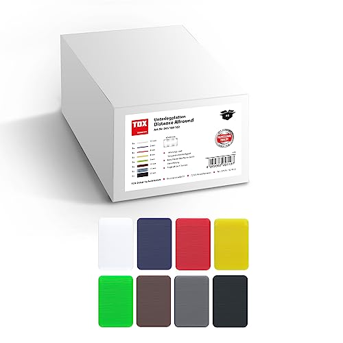 TOX Distance Allround Unterlegplatten Sortiment 40 tlg., mehrfarbige Ausgleichsplatten aus Kunststoff, belastbar bis 5 Tonnen, Polypropylen, je Größe 5 Stk., 1 Karton, 065100102