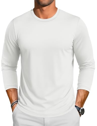 TACVASEN Camiseta Manga Larga Hombre Basica Algodón Cuello Redondo Cómodo Transpirable Camiseta Blanca Hombre (3XL, Blanca)