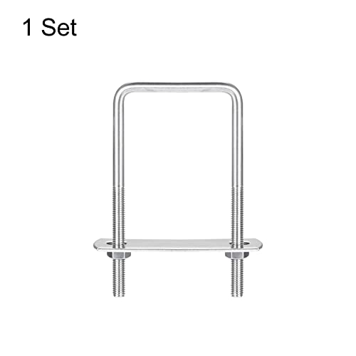 Image of uxcell Square U-Bolts, 52mm(2.05 inch) Inner Width 100mm Length M6 304 Stainless Steel U Clamp Bolt with Nuts and Plates, for Boat Trailer
