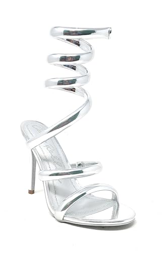 Cape Robbin Women's Open Toe Spiral Wrap Up Strappy High Heels Sandals, Gold2