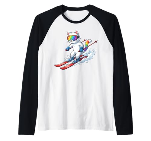 Chat sur Le Ski – Amusant Skieur Amoureux des Chats, Hommes, Femmes et Enfants Manche Raglan