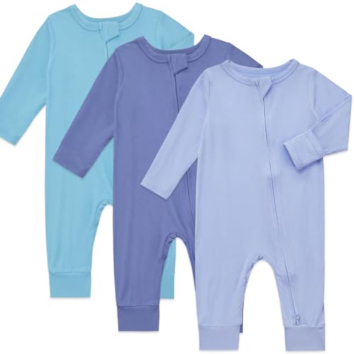 Image of Aablexema Baby Footless Pajamas Rayon 3pcs Unisex Infant Zipper Romper with Mitten Cuffs Sleep Play PJs