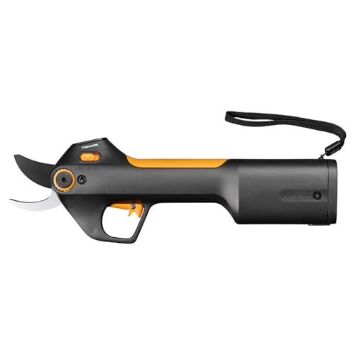 Fiskars Akku-Gartenschere M Bypass, Integrierter 8V Lithium-Ionen-Akku, 2 Schneide-Modi, Bis zu 3.500 Schnitte pro Ladung, Für Äste bis Ø 25 mm, USB-C-Ladekabel, Schwarz/Orange, 1082297