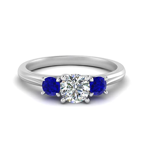 Image of Choose Your Gemstone Classic Three Stone Ring 925 Sterling Silver Round Shape 3 Stone Engagement Rings Everyday Jewelry Wedding Jewelry Handmade Gifts for Wife US Size 4 to 12