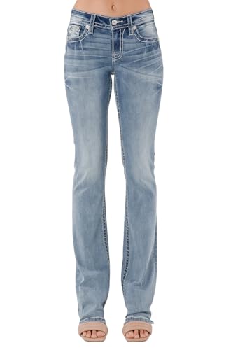 Miss Me Women's Shelly Fleur De Lis Embellished Pockets Mid-Rise Slim Bootcut Jeans2