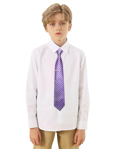 Image of Barry.Wang Boys Ties School Pre-Tied Kids Necktie Handkerchief Clip Set Uniforms Child Ties for 8-14 Years Wedding Party