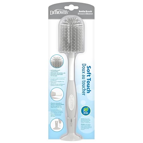 Image of Dr. Brown's Soft Touch No Scratch Baby Bottle Cleaning Brush, Nipple Cleaner & Suction Cup Base for Easy Storage, BPA Free, Gray