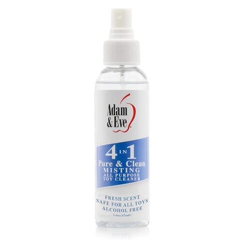 Adam & Eve Sex Toy Cleaner, 4 In 1 Pure And Clean Misting Spray, Fast Acting Misting Spray For Adult Toys, Vibrators, Dildos, Fresh Scent, Water Based Formula, No Residue, Valentine’s Day Gift, 4 oz