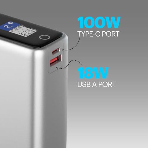 Image of Stuffcool Giga Max Smallest 25000mAh 100W Power Bank, Built-in Type-C Cable, Charges MacBook Pros, laptops, supports Samsung Super Fast Charging 2.0; Smart TFT Display, Made in India, CE ROHS Approved