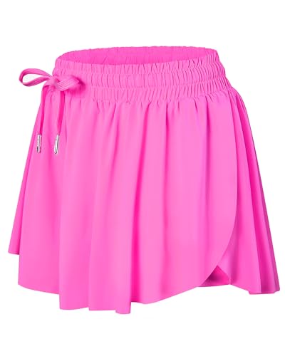 Wsirmet Flowy Shorts for Women Butterfly Shorts 2 in 1 Athletic Workout Gym Biker Running Shorts with Pockets