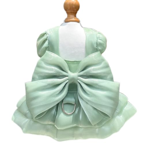 Yaopelky Vestido de Princesa para Perros Pequeños Vestido de Lazo de Gato con Anillo en D Vestido de Novia de Perro Niña Lindo Falda Tutú de Cachorro Disfraz de Verano de Perrito,Verde,XL(5-7kg)